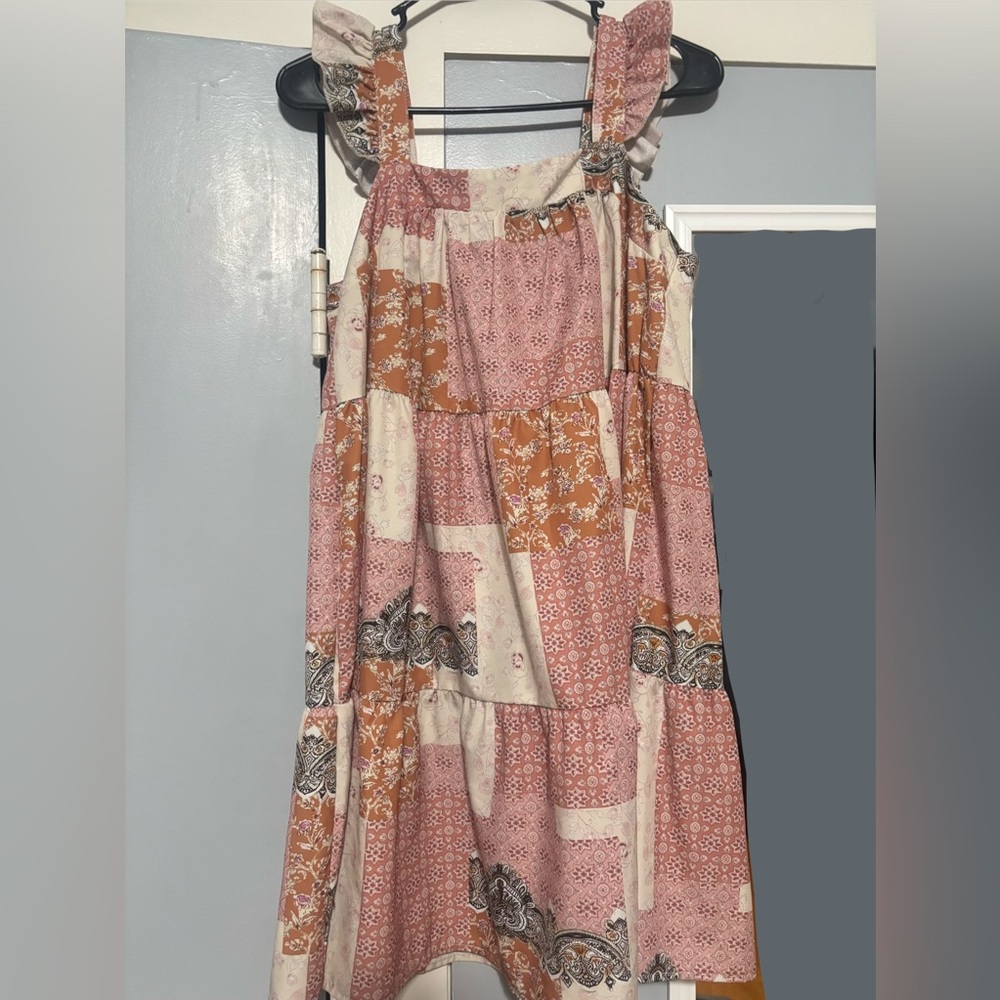 SHEIN Pale Pink Patchwork Maxi Dress with Cream Accents